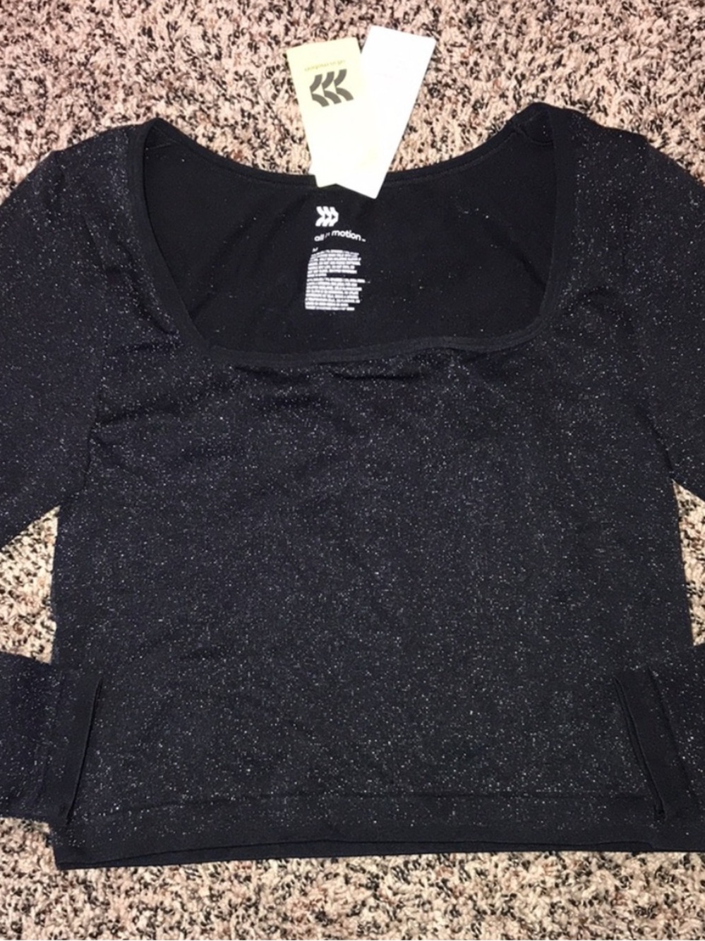 All In Motion Black Sparkle Square Neck Women’s Seamless Active Top M | NWT